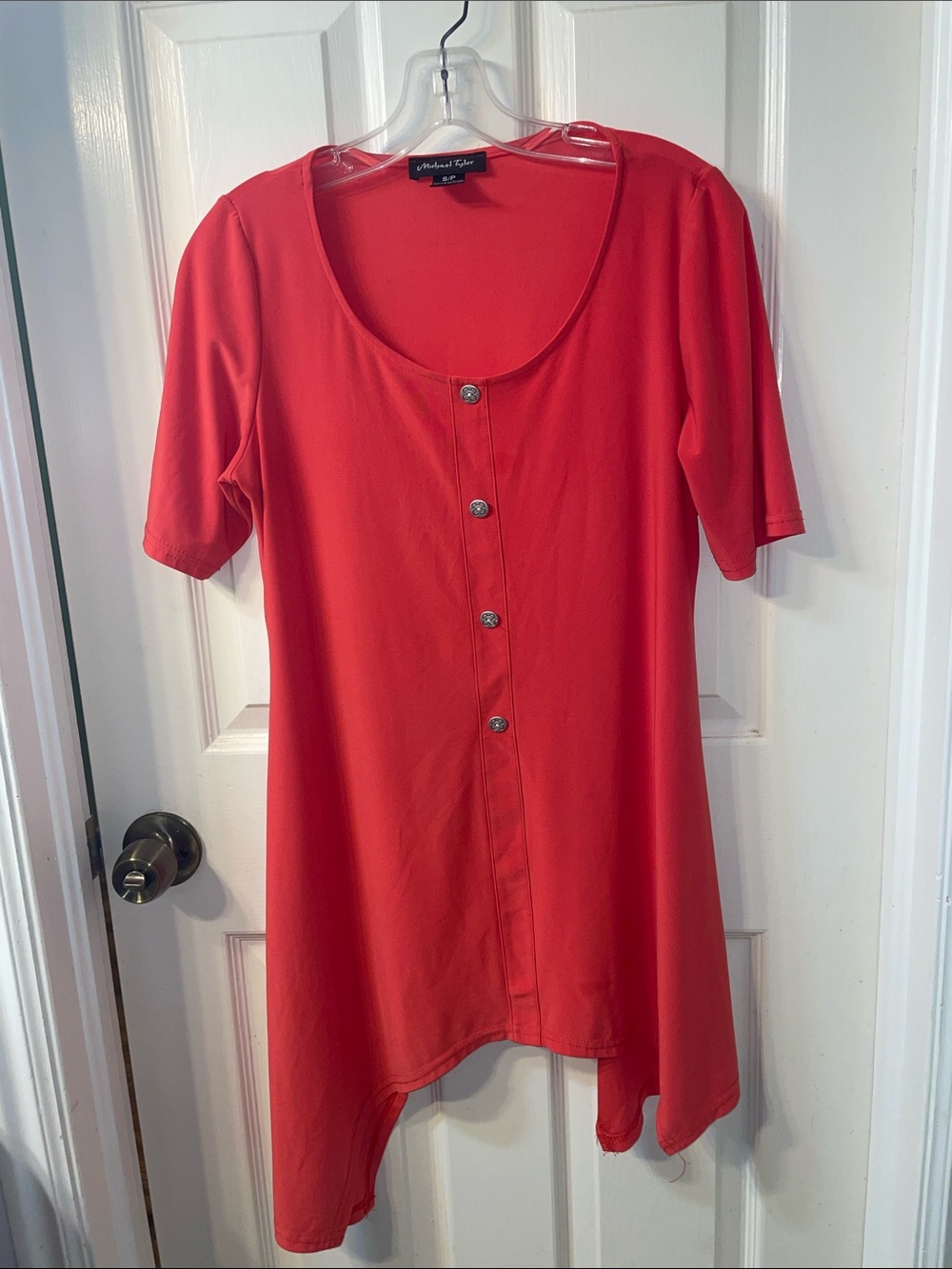 Michael Tyler Red Scoop-Neck Button Front Tunic